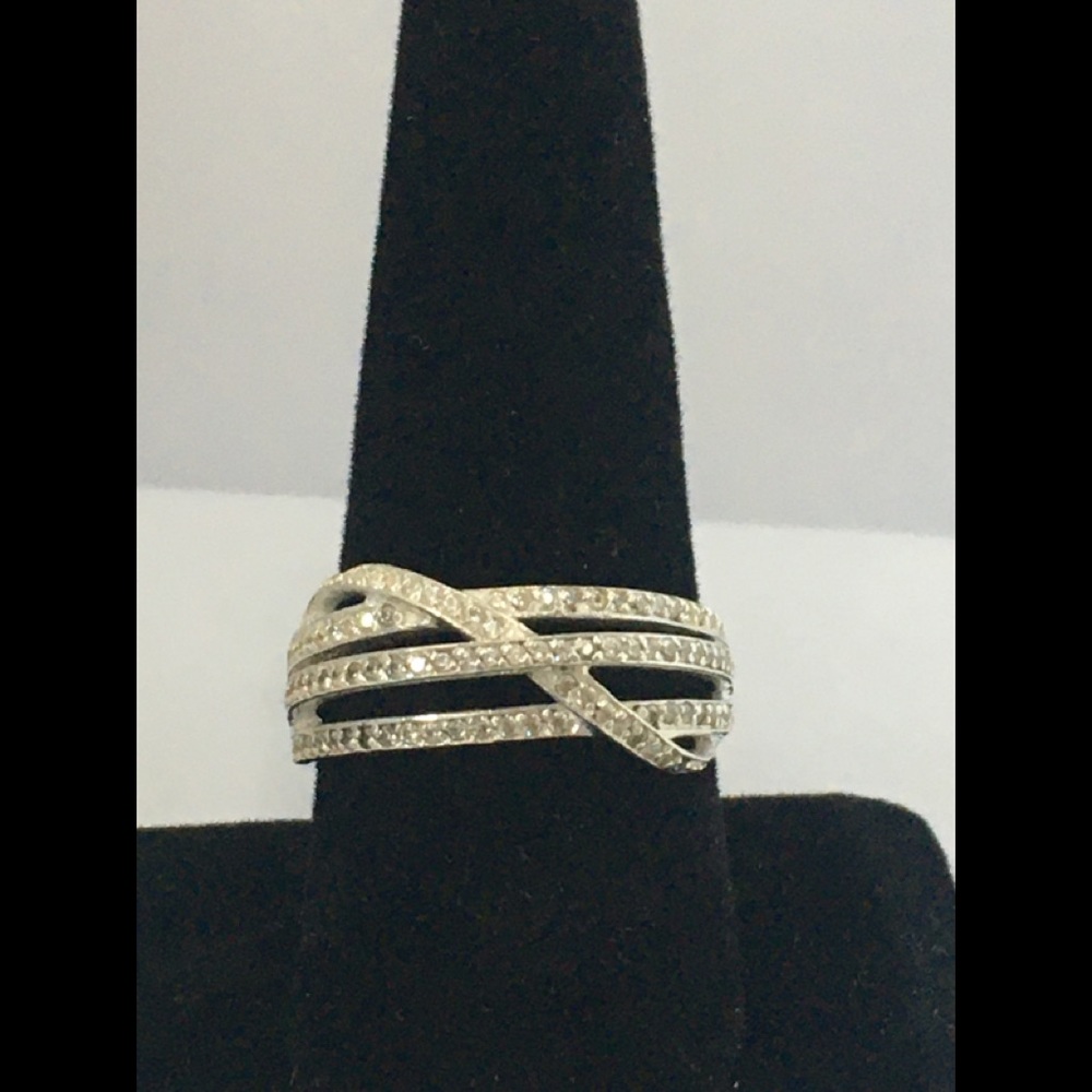 Sterling Silver Crisscross Ring w/CZ’s